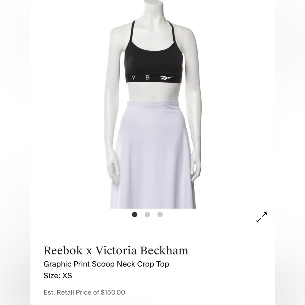 Reebok x Victoria Beckham Graphic Print Scoop Neck Crop Top XS Black Sportsbra